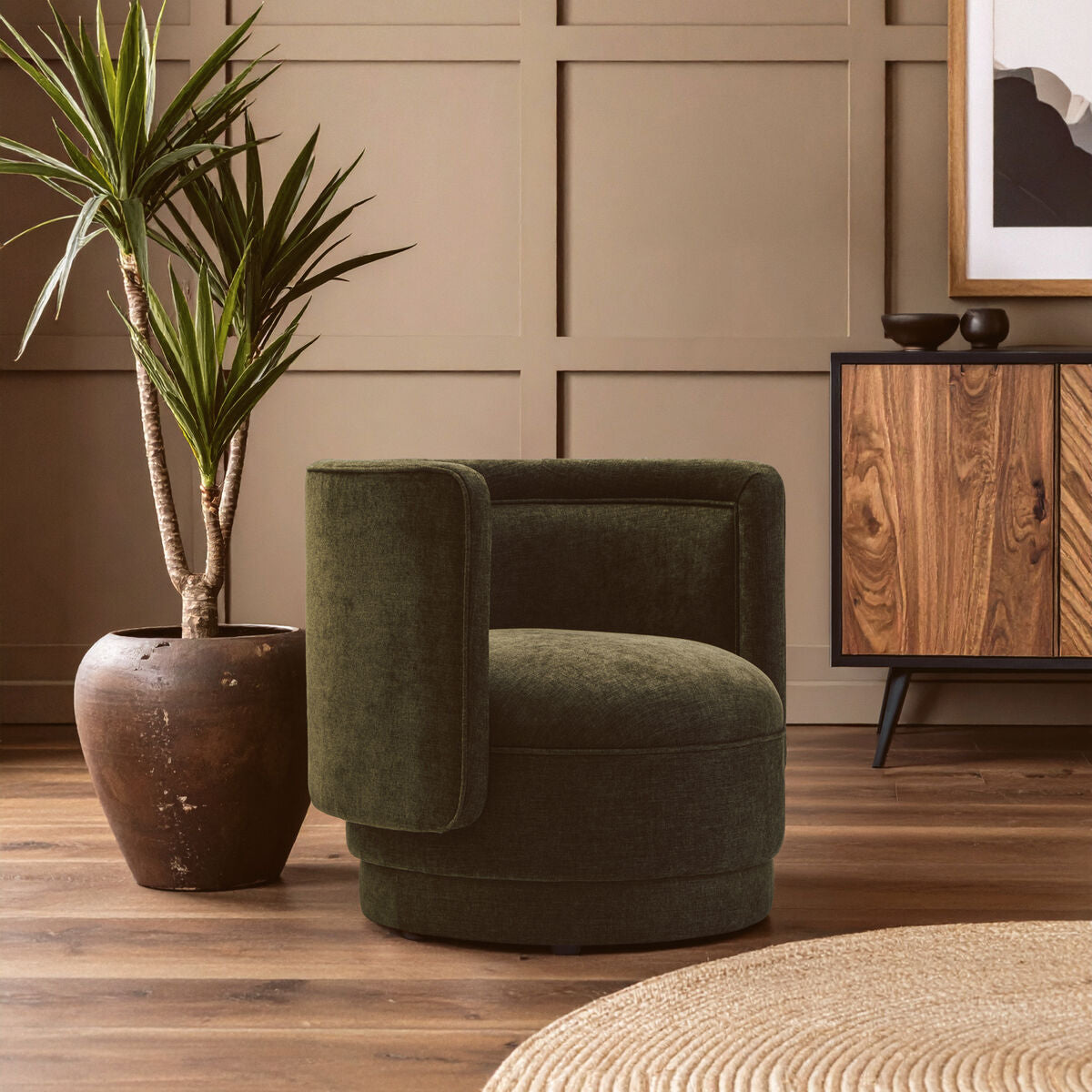 Drake Forest Green Chenille Effect Curved Chair