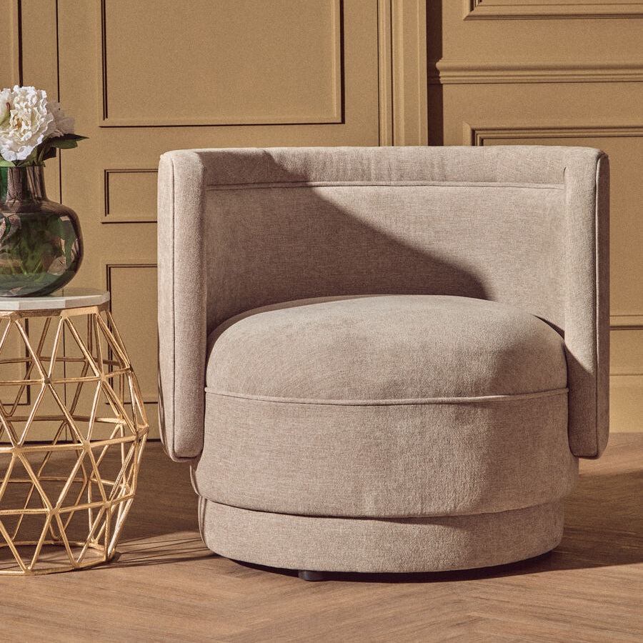 Drake Taupe Chenille Effect Curved Chair