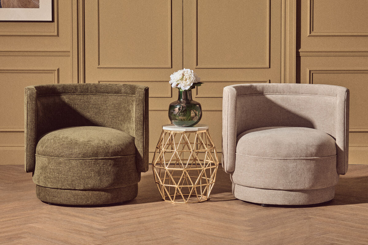 Drake Taupe Chenille Effect Curved Chair