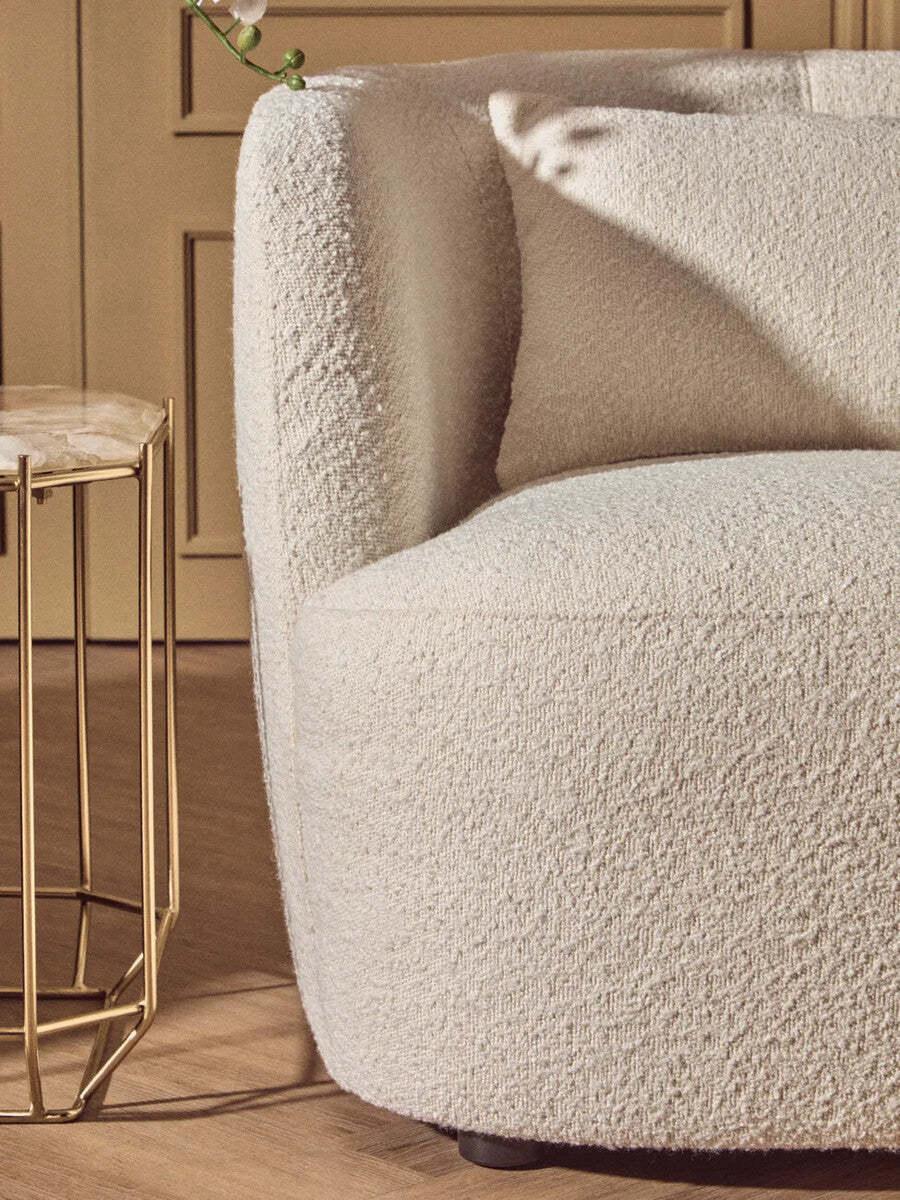 Bruge Cream Textured Fabric Curved Chair