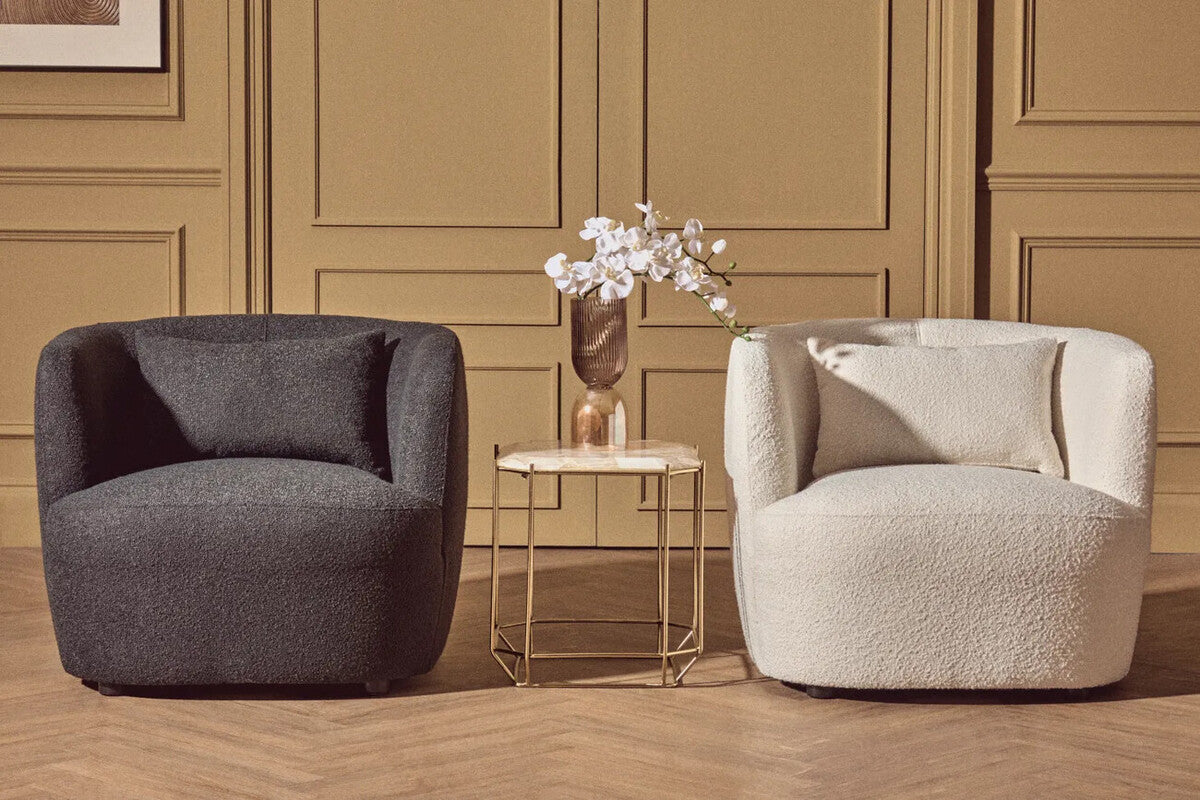 Bruge Black Textured Fabric Curved Chair