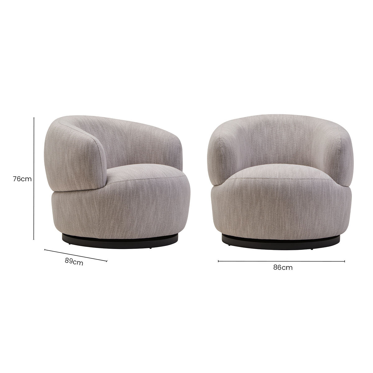 Bordo Grey Textured Fabric Curved Swivel Chair