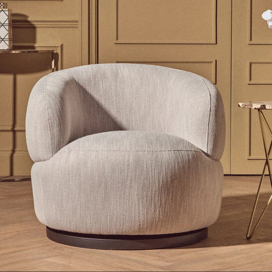 Bordo Grey Textured Fabric Curved Swivel Chair