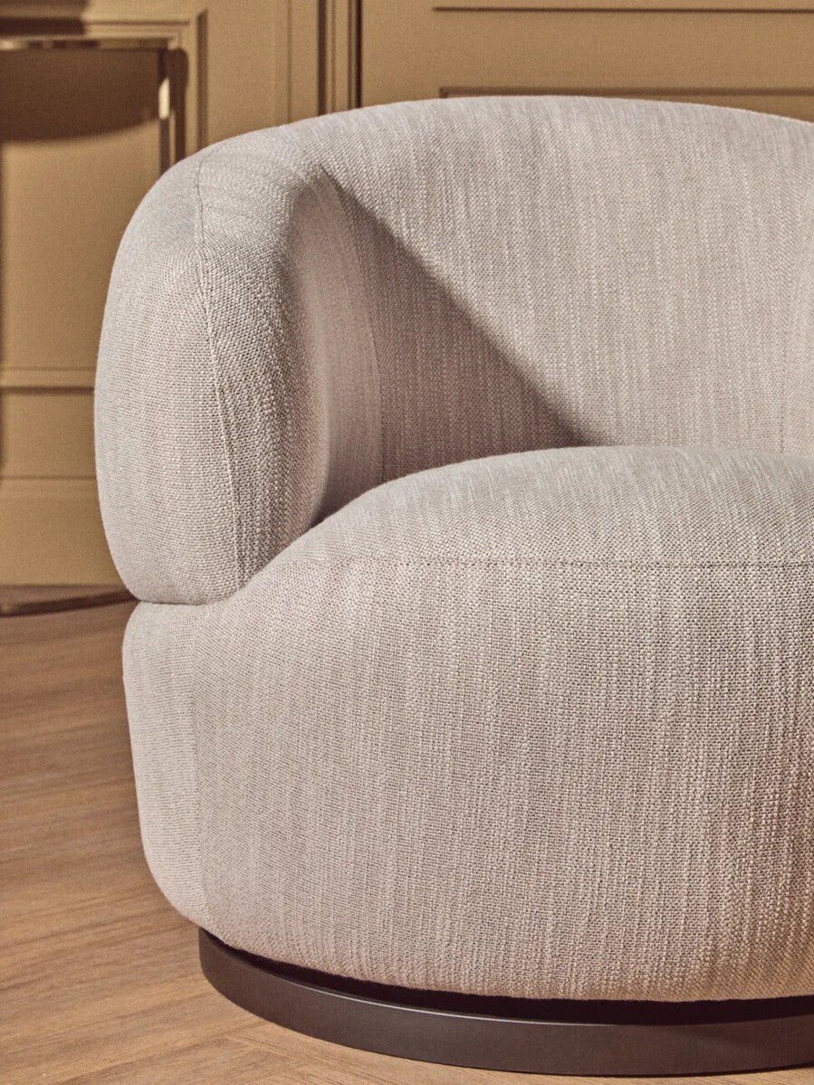 Bordo Grey Textured Fabric Curved Swivel Chair
