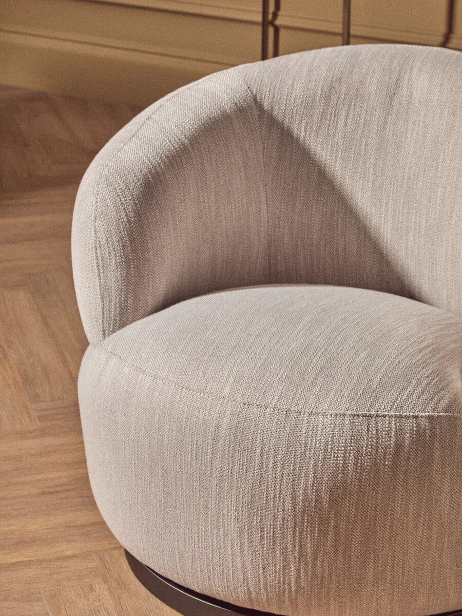 Bordo Grey Textured Fabric Curved Swivel Chair