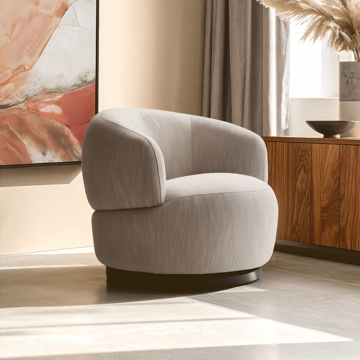 Bordo Grey Textured Fabric Curved Swivel Chair
