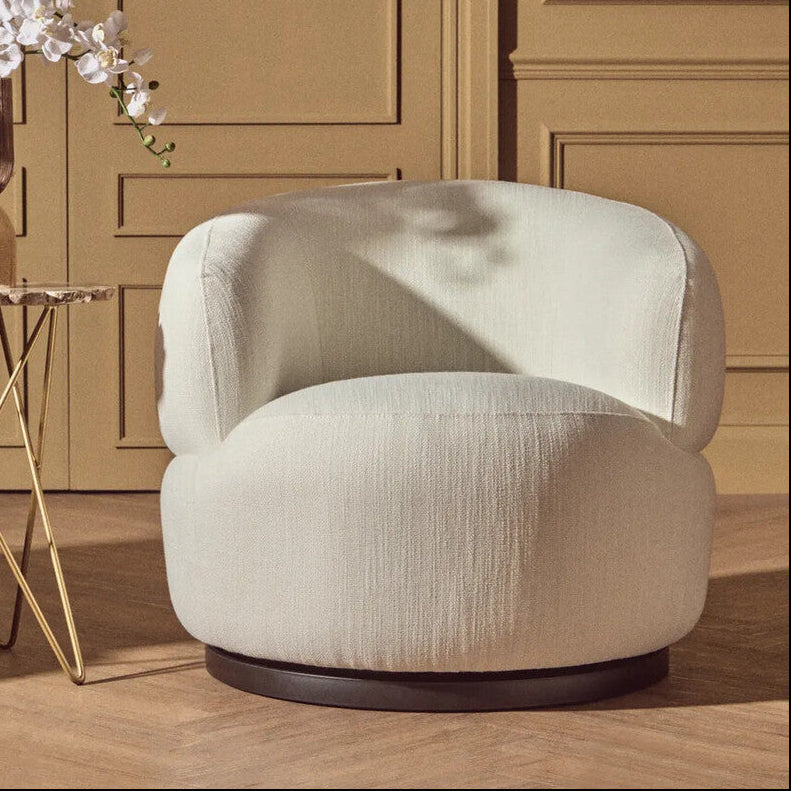 Bordo Cream Textured Fabric Curved Swivel Chair