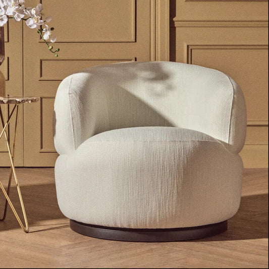 Bordo Cream Textured Fabric Curved Swivel Chair