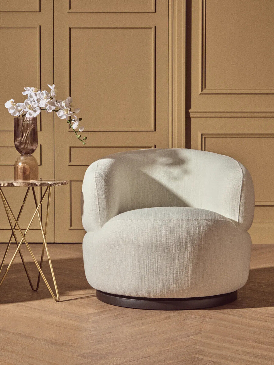 Bordo Cream Textured Fabric Curved Swivel Chair