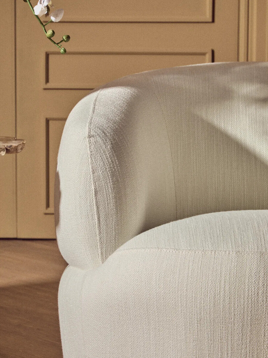 Bordo Cream Textured Fabric Curved Swivel Chair