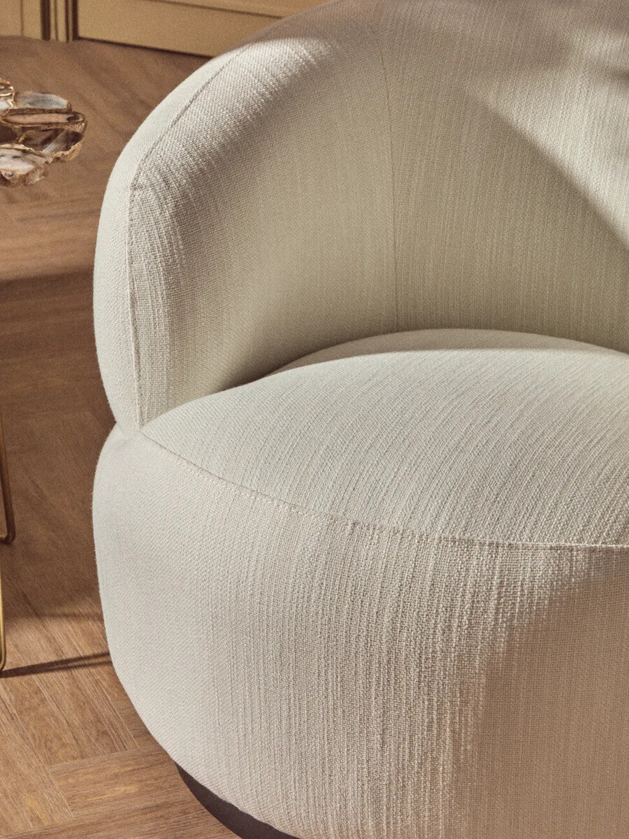 Bordo Cream Textured Fabric Curved Swivel Chair