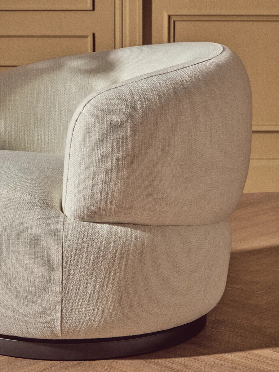 Bordo Cream Textured Fabric Curved Swivel Chair