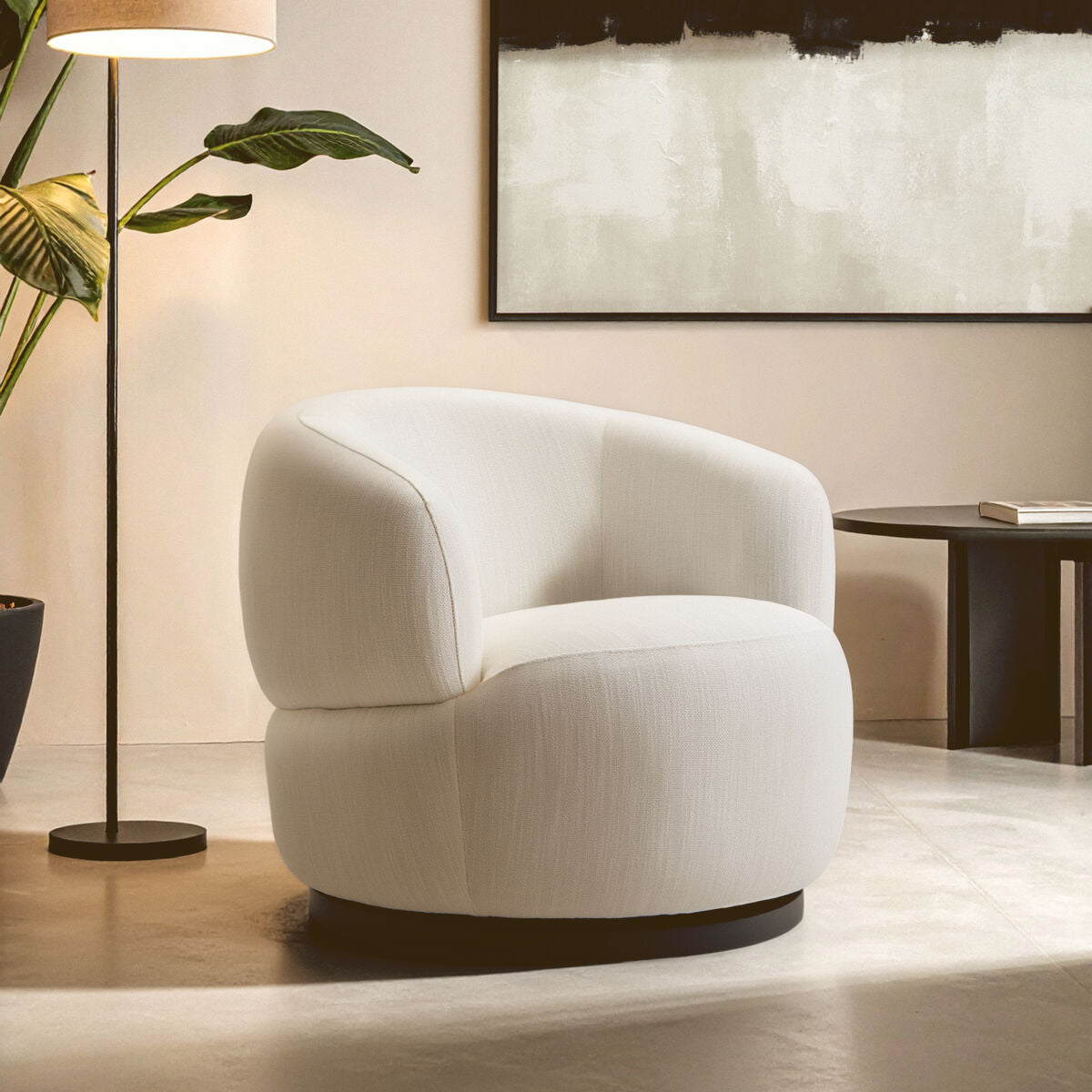 Bordo Cream Textured Fabric Curved Swivel Chair