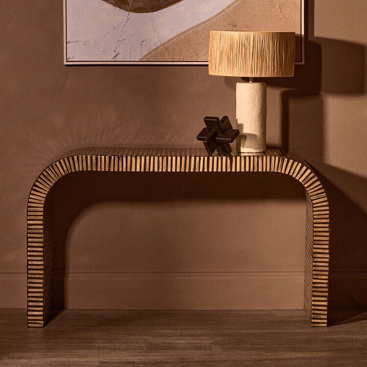 Bambusa Natural Bamboo Inlay Curved Console Table