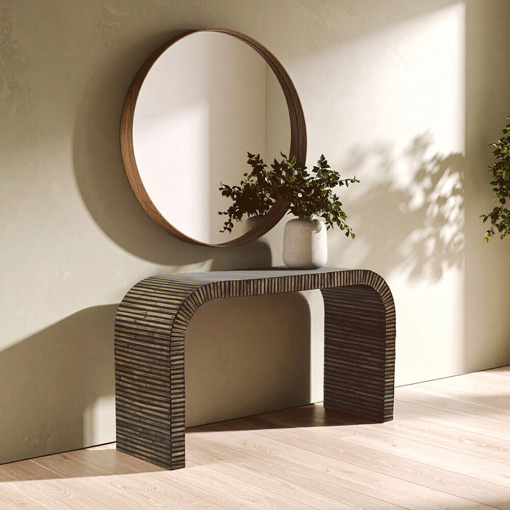 Bambusa Natural Bamboo Inlay Curved Console Table