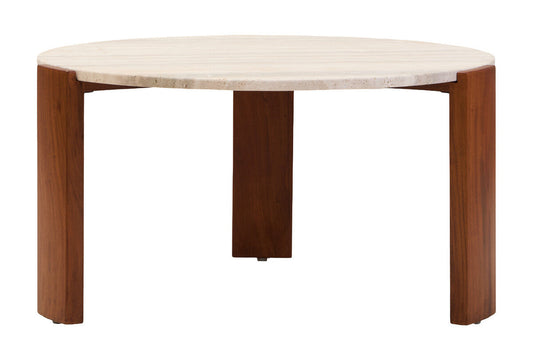 Palermo Travertine and Natural Acacia Wood Large Round Coffee Table