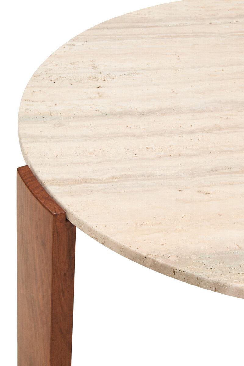 Palermo Travertine and Natural Acacia Wood Large Round Coffee Table
