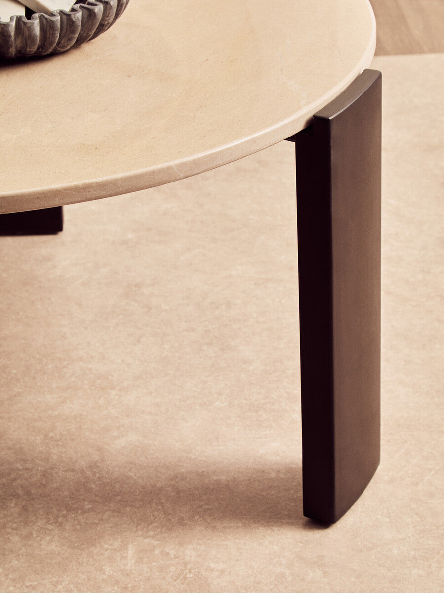 Palermo Cream Marble and Black Acacia Wood Large Round Coffee Table