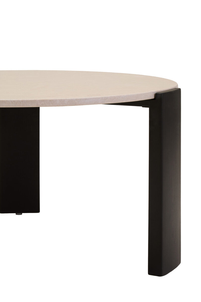 Palermo Cream Marble and Black Acacia Wood Large Round Coffee Table