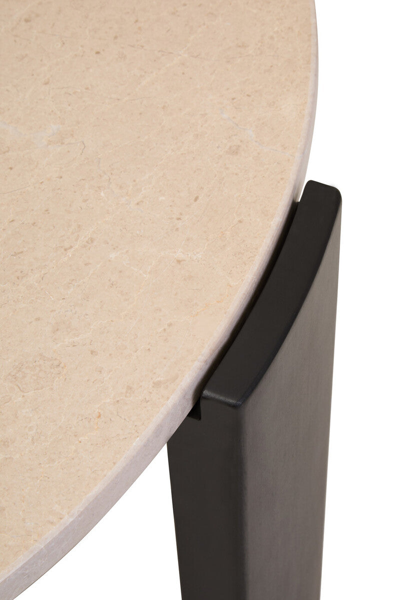 Palermo Cream Marble and Black Acacia Wood Large Round Coffee Table