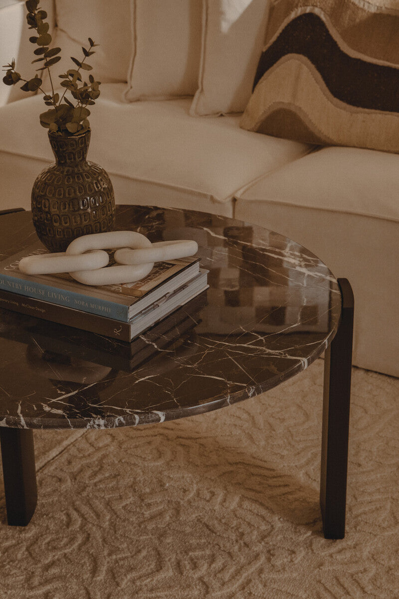 Palermo Black Marble and Acacia Wood Large Round Coffee Table