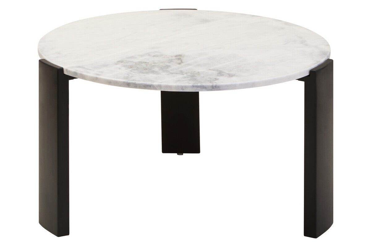 Palermo White Marble and Black Acacia Wood Large Round Coffee Table