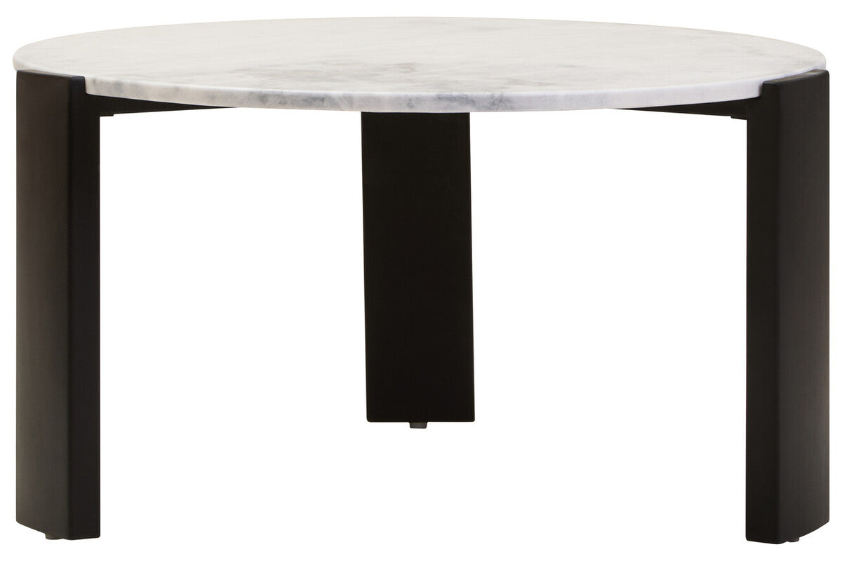 Palermo White Marble and Black Acacia Wood Large Round Coffee Table
