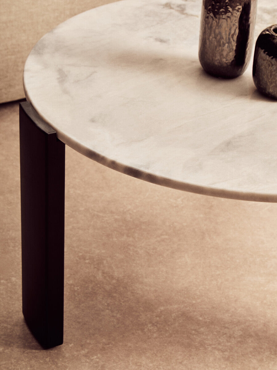 Palermo White Marble and Black Acacia Wood Large Round Coffee Table