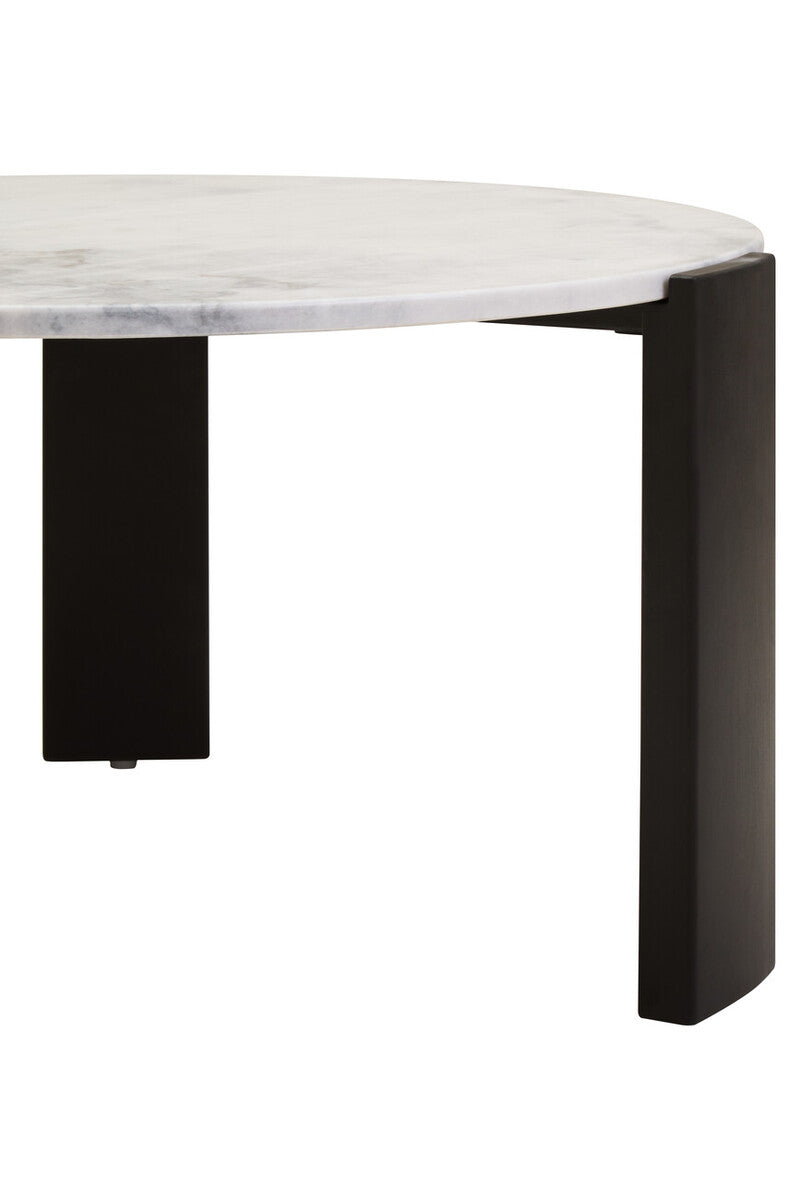 Palermo White Marble and Black Acacia Wood Large Round Coffee Table