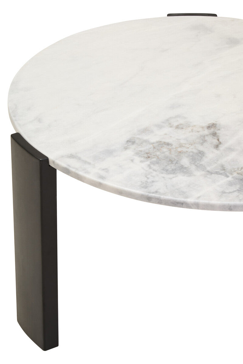 Palermo White Marble and Black Acacia Wood Large Round Coffee Table