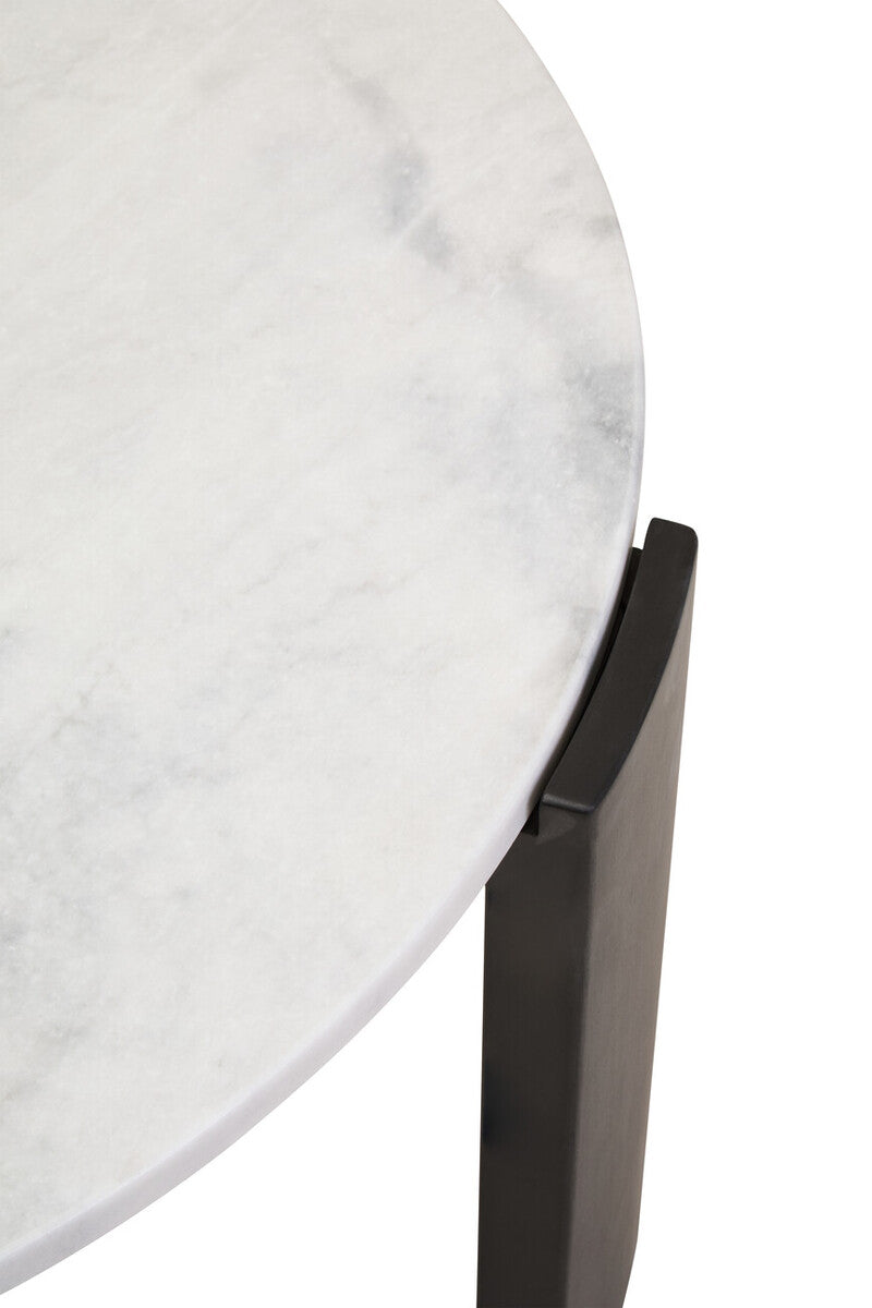 Palermo White Marble and Black Acacia Wood Large Round Coffee Table