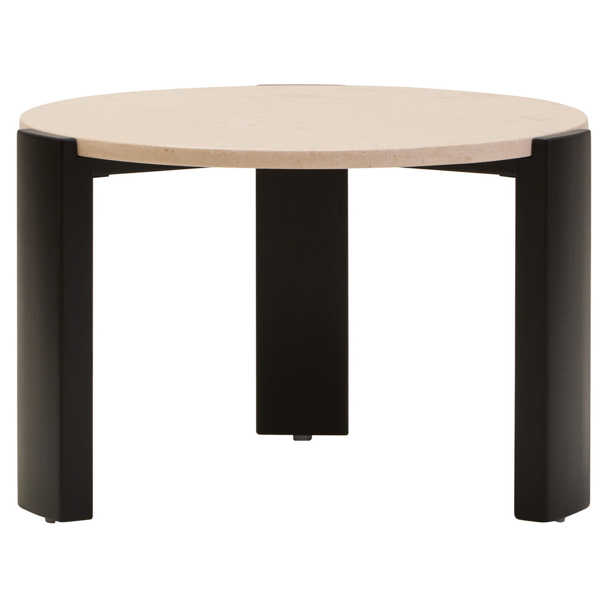Palermo Cream Marble and Black Acacia Wood Small Round Coffee Table