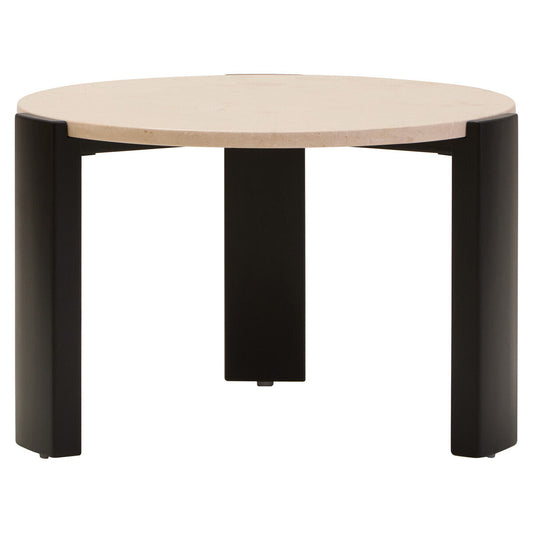 Palermo Cream Marble and Black Acacia Wood Small Round Coffee Table