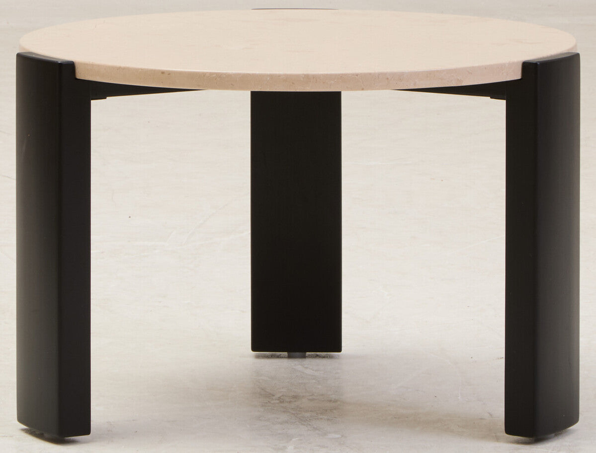 Palermo Cream Marble and Black Acacia Wood Small Round Coffee Table