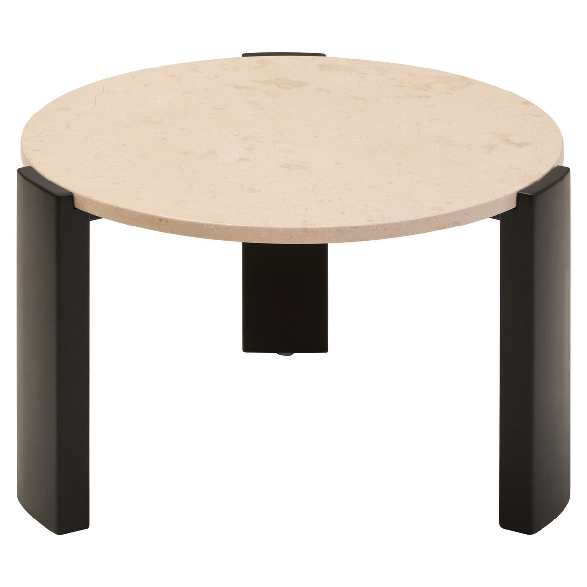 Palermo Cream Marble and Black Acacia Wood Small Round Coffee Table