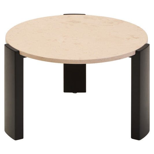 Cream Marble and Black Acacia Wood Small Round Coffee Table
