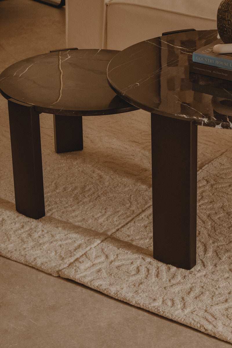 Palermo Black Marble and Acacia Wood Small Round Coffee Table