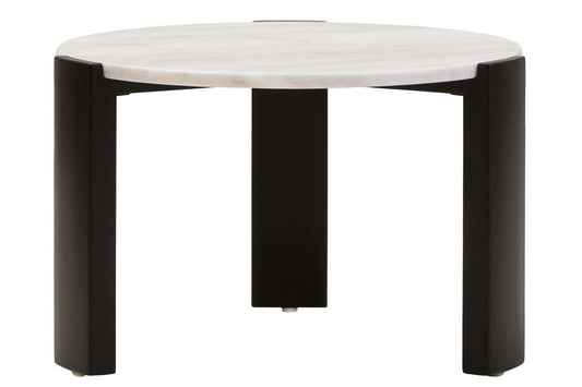 White Round Marble Top Small Coffee Table with Black Acacia Legs | Palermo