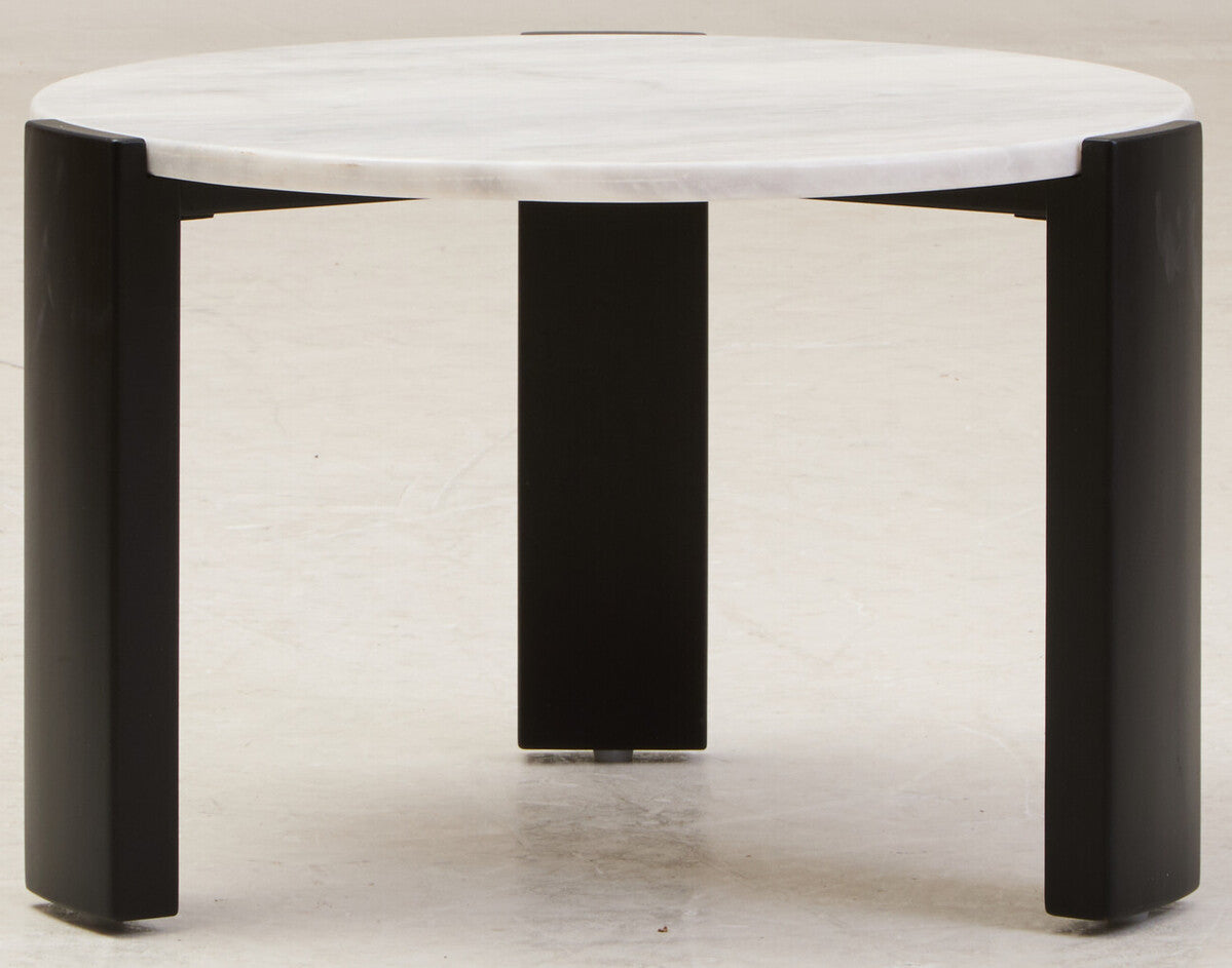 White Round Marble Top Small Coffee Table with Black Acacia Legs | Palermo