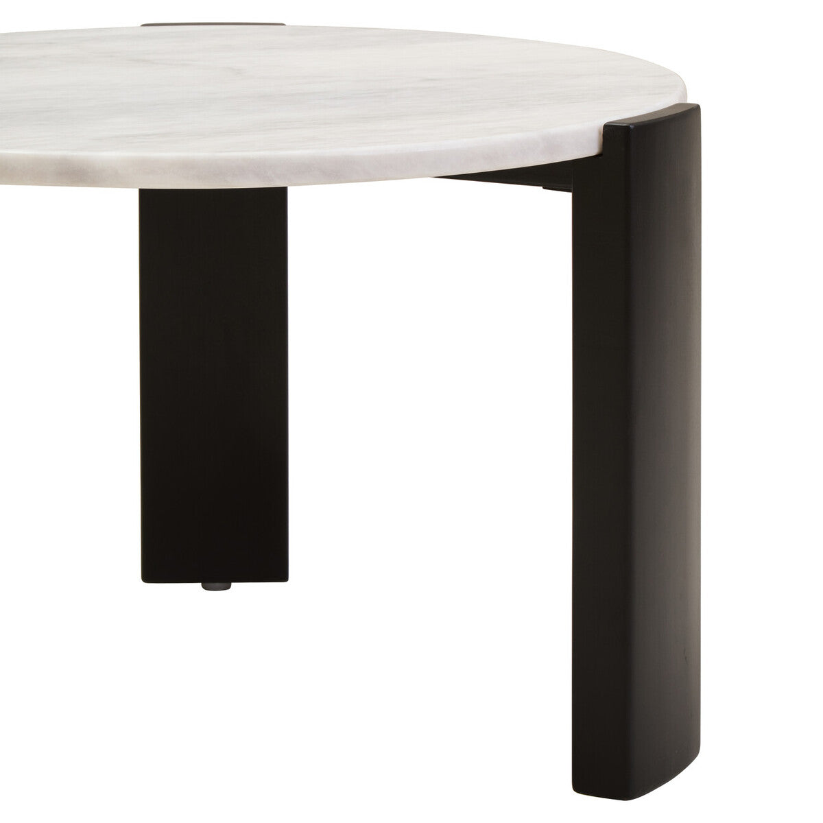 White Round Marble Top Small Coffee Table with Black Acacia Legs | Palermo