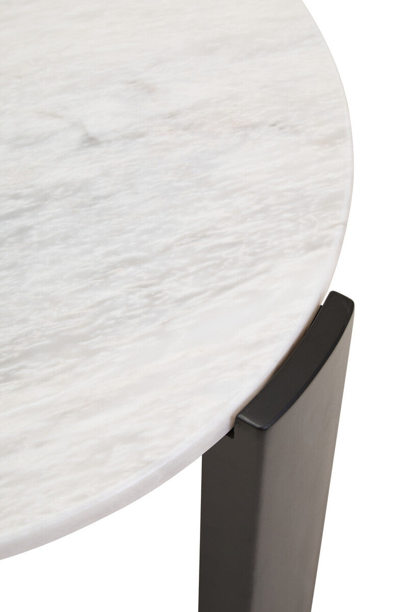 White Round Marble Top Small Coffee Table with Black Acacia Legs | Palermo