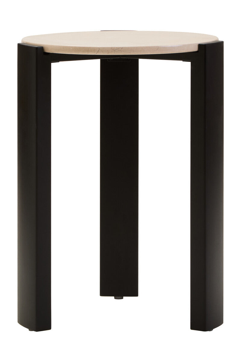 Cream Marble Top Round Side Table with Black Acacia Wood Legs | Palermo