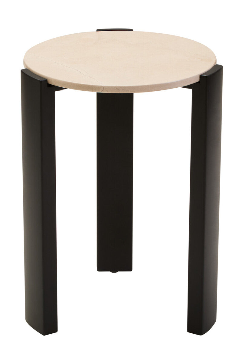 Cream Marble Top Round Side Table with Black Acacia Wood Legs | Palermo