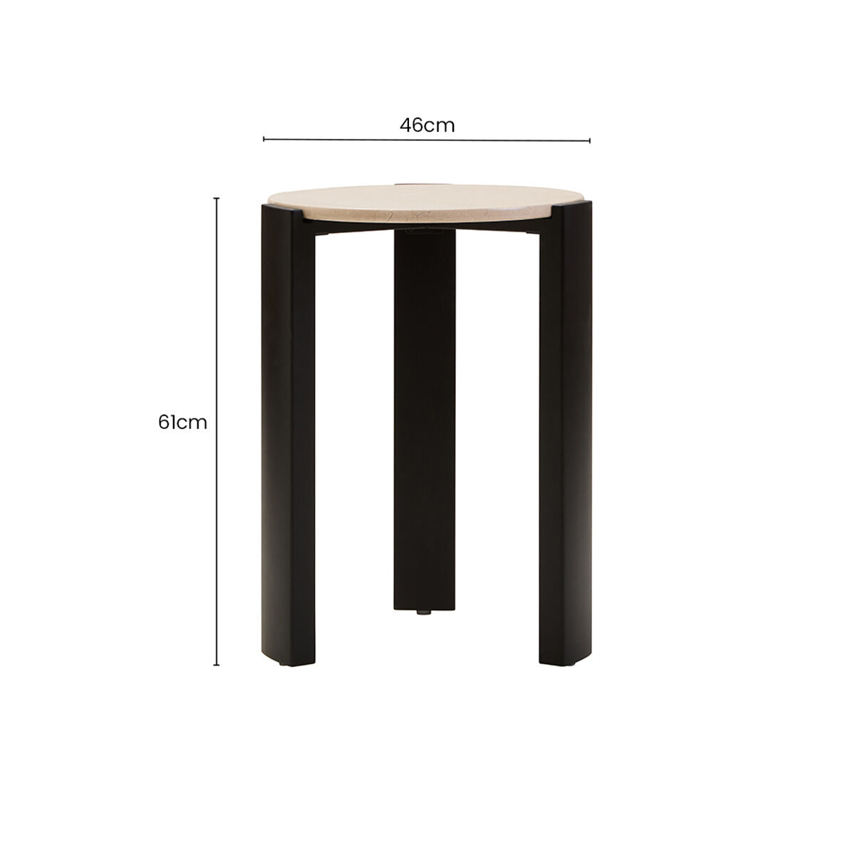 Cream Marble Top Round Side Table with Black Acacia Wood Legs | Palermo