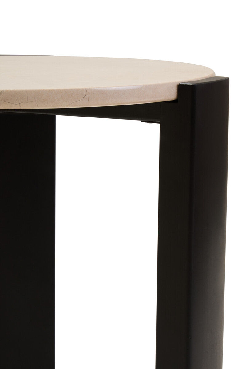 Cream Marble Top Round Side Table with Black Acacia Wood Legs | Palermo