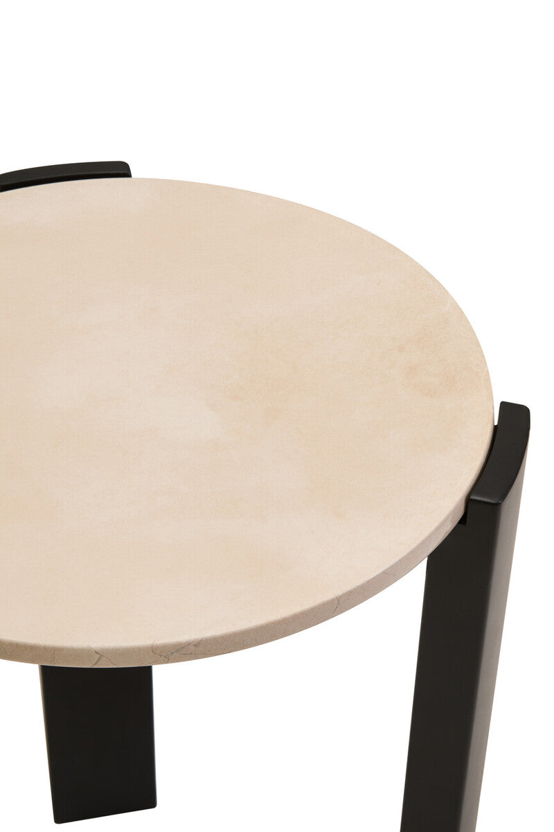 Cream Marble Top Round Side Table with Black Acacia Wood Legs | Palermo