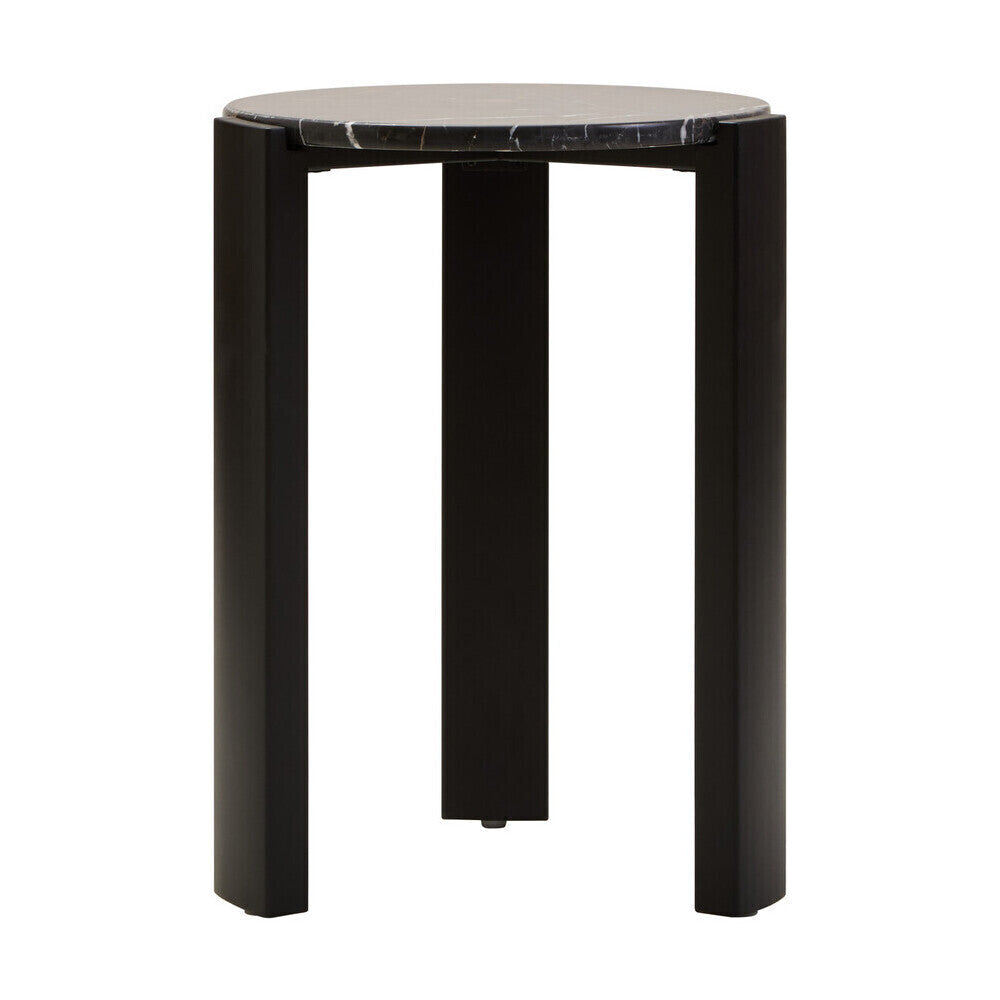 Black Marble Top Round Side Table with Black Acacia Wood Legs | Palermo
