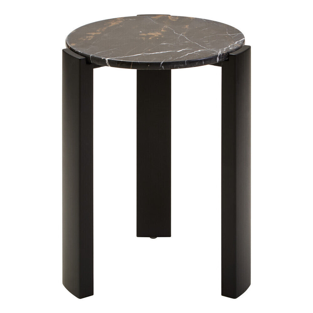 Black Marble Top Round Side Table with Black Acacia Wood Legs | Palermo