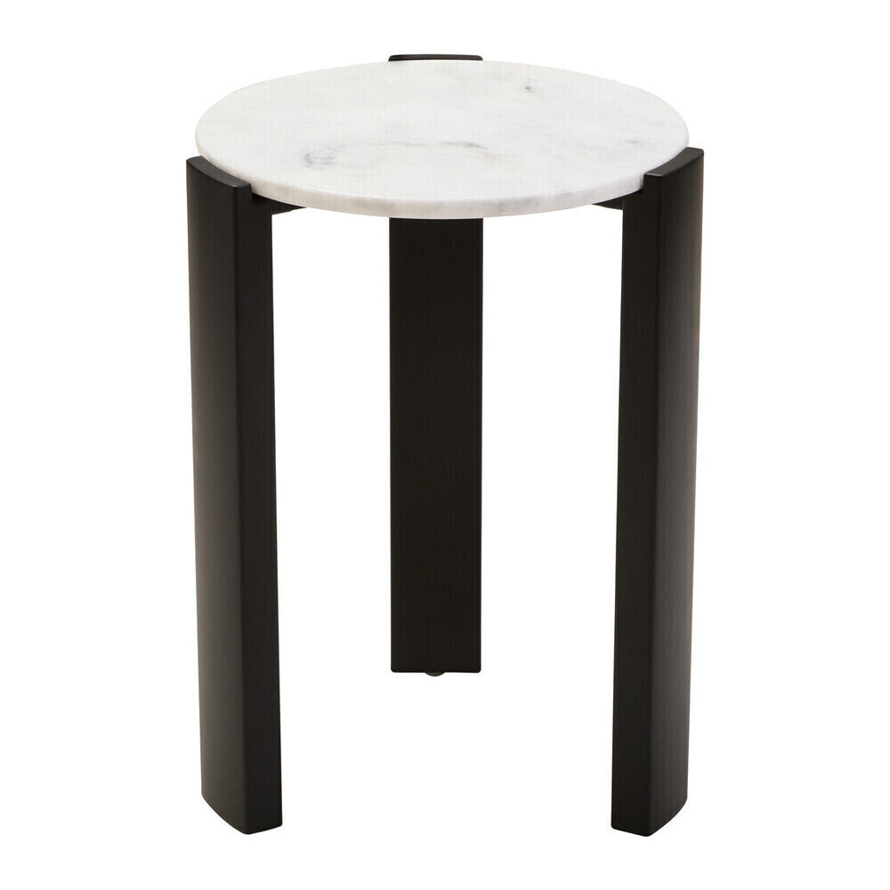 Palermo White Marble and Black Acacia Wood Round Side Table
