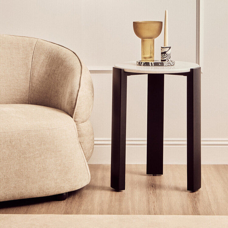 Palermo White Marble and Black Acacia Wood Round Side Table